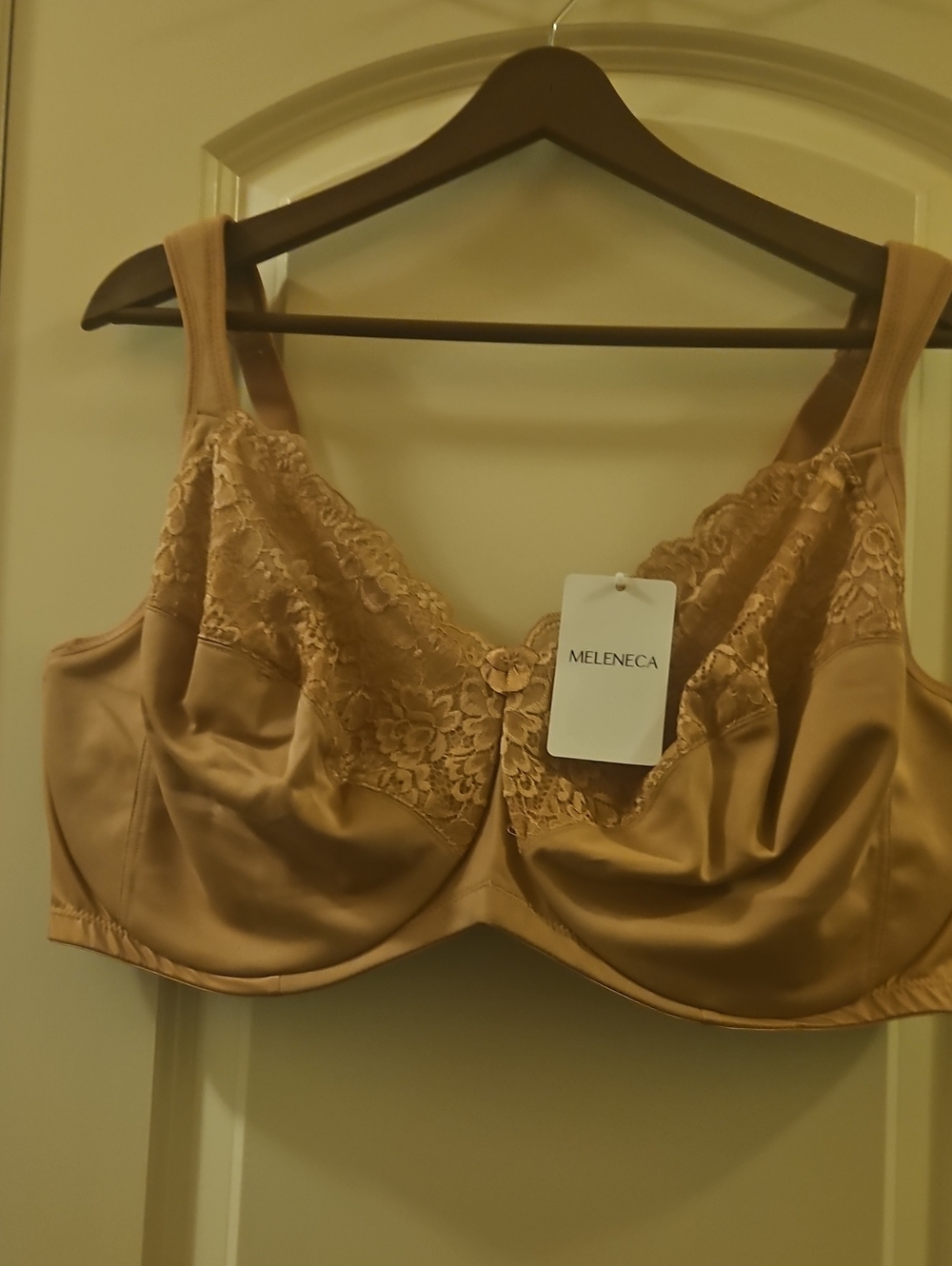 Lace-Accent Support Bra in Tan